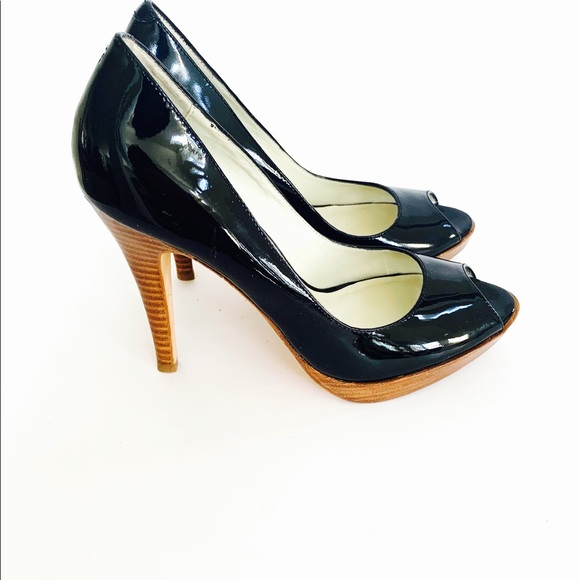Steven Madden Black Patent Leather Peep Toe Shoes - Picture 2 of 6